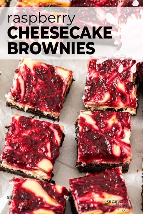 Fudgy chocolate brownies, topped with creamy cheesecake and raspberry compote swirl, these raspberry cheesecake brownies are a decadent dessert, perfect for any occasion. Raspberry Cheesecake Brownies, Cheesecake Swirl Brownies, Cheesecake Brownie, Brownie Cheesecake, Summer Sweets, Swirl Brownies, Cheesecake Brownies, Raspberry Cheesecake, Creamy Cheesecake