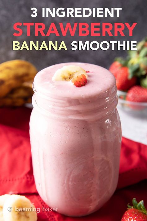 Strawberry Protein Shake Smoothie, Strawberries Banana Smoothie, Strawberry Banana Breakfast Smoothie, Strawberries And Banana Smoothie, How To Make A Strawberry Banana Smoothie, Easy Strawberry Smoothie Recipes, Strawberry And Banana Smoothie Recipe, Easy Banana Smoothie, Best Strawberry Banana Smoothie