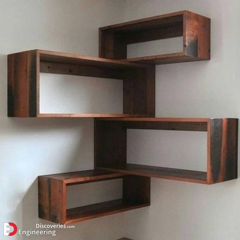 Woods Project, Shelves Design Ideas, Corner Shelf Ideas, Corner Shelf Design, Wall Shelves Living Room, Furnitur Ruang Keluarga, Shelves Design, Corner Wall Shelves, Living Room Corner