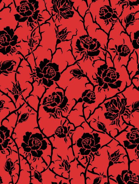 Goth Roses Wallpaper, Gothic Flowers Wallpaper, Red And Black Gothic Wallpaper, Black White Red Aesthetic, Gothic Pattern Design, Goth Pattern, February Wallpaper, Black And Red Roses, Gothic Flowers