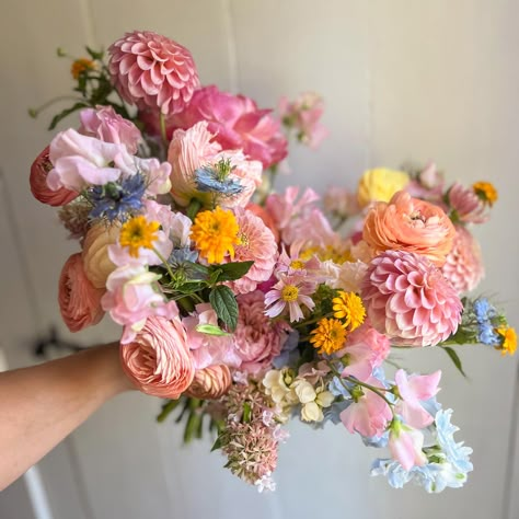 Wedding • Instagram Bright Colourful Wedding Bouquet, Colourful Wildflower Bouquet, Flower Bouquet Bright Colors, Bright Colour Wedding Bouquet, Pastel Rainbow Wedding Flowers, Bright Pastel Wedding Bouquet, Whimsical Bright Wedding Flowers, Rainbow Wedding Flowers, Bright Wedding Bouquet