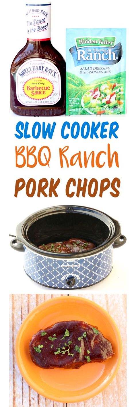 BBQ Ranch Pork Chops Crock Pot Recipe {4 Ingredients} - The Frugal Girls Pork Chops Crock Pot, Slow Cooker Pork Chops Recipes, Ranch Pork Chops Crock Pot, Pork Chop Recipes Crockpot, Bbq Pork Chops, Ranch Pork Chops, Barbeque Recipes, Easy Pork Chop Recipes, Crockpot Pork Chops