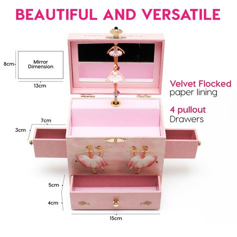 Excited to share the latest addition to my #etsy shop: Enchantmints Ballerina Jewelry Box for Girls, Kids Treasure Storage Box with 4 Drawers, nursery decor, kids music box, Ideal Birthday gift https://etsy.me/3PESrx7 #rectangle #unisexadults #ring #toy #musicbox Bedroom Activities, Ballerina Musical Jewelry Box, Music Box Ballerina, Ballerina Figurines, Ballerina Jewelry Box, Ballerina Jewelry, Girls Jewelry Box, Secret Box, Kids Music