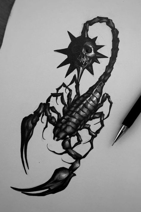 Doodles On Arm, Tattoo Ideas Doodles, Pen Tattoo Ideas, Scorpio Tattoo, Bug Tattoo, Pen Tattoo, Scary Tattoos, Skull Art Drawing, Scorpion Tattoo