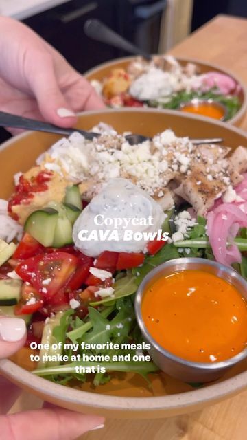 Taylor Dadds on Instagram: "Make an easy lunch with me🤩 one of my favorites to recreate at home & it always hits the spot! these are great to add to your meal prep too! follow @onebalancedlife for more easy recipes! Grab the full recipe at the link in my bio or by searching “Copycat CAVA bowls” at onebalancedlife.com" Cava Salad Bowl, Homemade Cava Bowls, Cava Bowls At Home, Copycat Cava Bowl, At Home Cava Bowl, Cava Bowl Recipe, Vegan Cava Bowl, Chicken Orzo, Greek Chicken