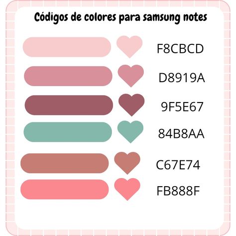 Códigos de colores bonitos para apuntes digitales, compatibles con Samsung notes y goodnotes Samsung Notes, Note Pen, Cute Notes, Good Notes, Google Docs, Samsung Note, Digital Sticker, Color Coding, Color Palette