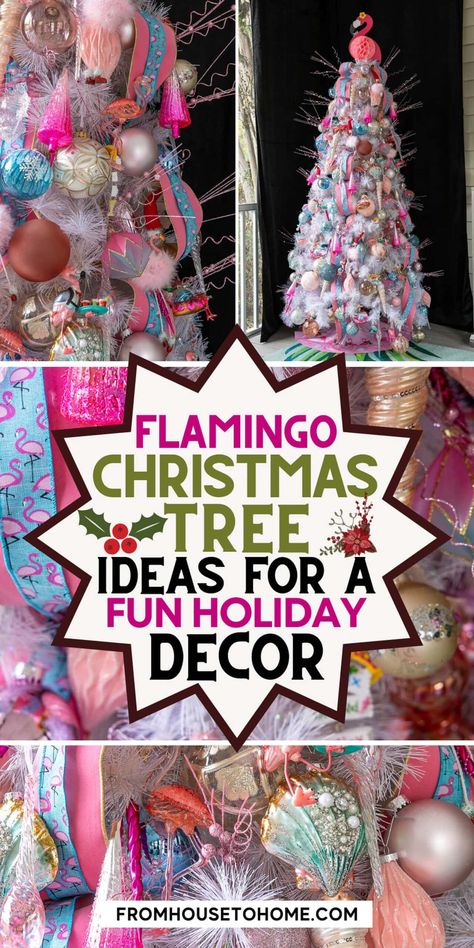 Flamingo Christmas tree ideas for a fun holiday decor Christmas Tree Pink Ornaments, Tree Theme Ideas, Christmas Tree Theme Ideas, Christmas Pictures With Lights, Flamingo Decorations, Flamingo Christmas Tree, Unique Christmas Trees Themes, Beach Christmas Trees, Aqua Christmas