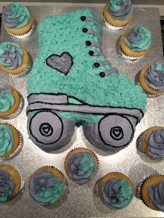 Roller Skate Birthday Cake, Skate Birthday Cake, Skate Cake, Roller Skate Cake, Roller Skate Birthday Party, Skate Birthday Party, Roller Skate Birthday, Pull Apart Cupcake Cake, Skate Birthday