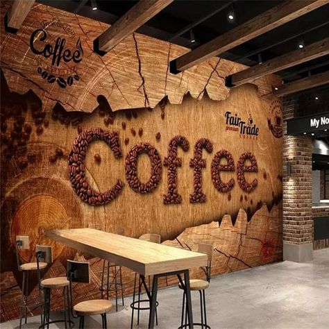 Custom 3d wallpaper European retro vintage coffee mural advanced waterproof material - AliExpress Coffee Bar Wallpaper, Bar Wallpaper, Mural Cafe, Vintage Coffee Shops, Coffee Shop Interior Design, Design Café, Cafe Kitchen, Cafe Shop Design, Coffee Wallpaper