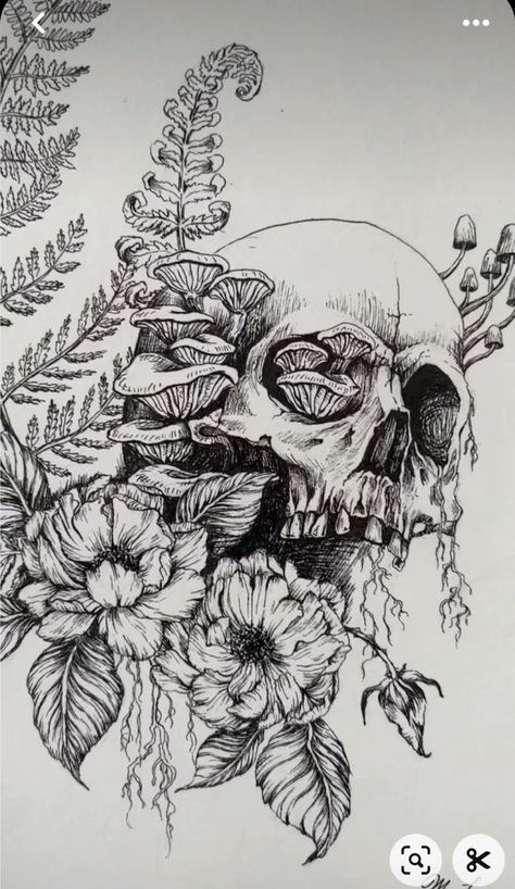 Cool Marvel, Creative Drawings, Skeleton Flower, Mushroom Tattoos, Marvel Tattoos, Gothic Tattoo, Flowers Tattoo, Ink Master, Spine Tattoos