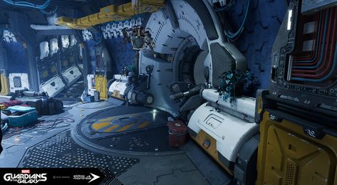 Guardians Of The Galaxy Game, Guardians Of The Galaxy Art, Guardian Of The Galaxy, Marvel Games, Spaceship Interior, Game Environment, Spaceship Concept, Galaxy Art, The Guardians