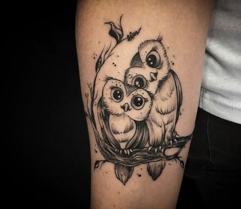 Tattoo photo - Two owls tattoo by Kafka Tattoo #tattoostyle #tattoo #style #cartoon Two Owls Tattoo, Kafka Tattoo, Owls Tattoo, Simple Owl Tattoo, Baby Owl Tattoos, Owl Tattoo Meaning, Owl Tattoo Sleeve, Tattoo Large, Owl Tattoo Drawings