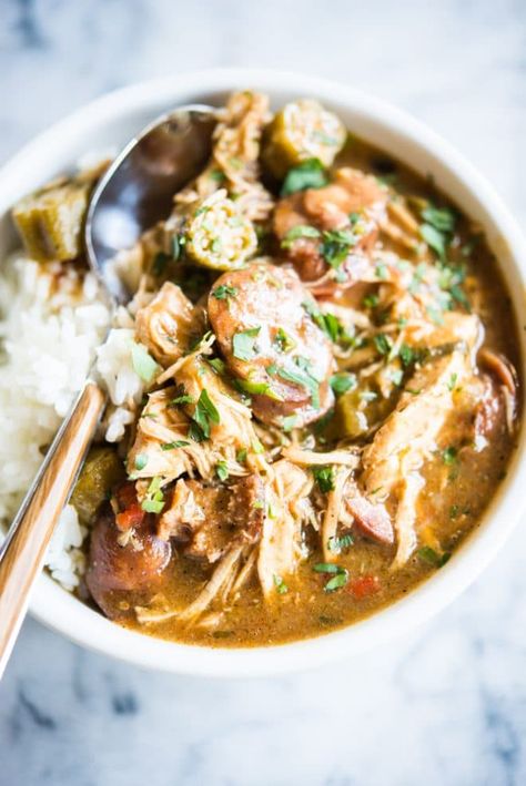 Gluten Free Roux, Chicken And Sausage Gumbo, Chicken Sausage Gumbo, Seafood Gumbo Recipe, Gumbo Recipe Sausage, Chicken Gumbo, Fed And Fit, Chicken And Sausage, Sausage Gumbo