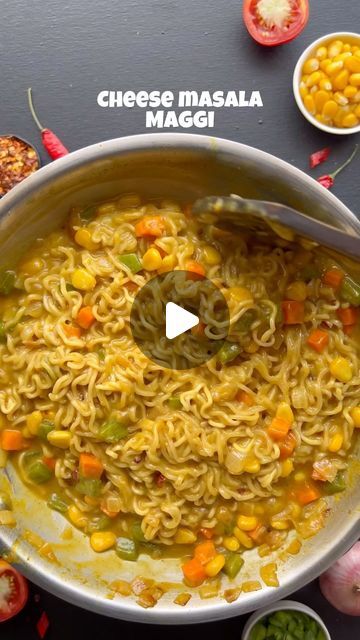 Shivam yadav on Instagram: "Follow for more quick & easy recipes 🙌🏻 Cheese masala maggi recipe 🤤 Do try it and save for later ☺️❤️ . Ingredients for cheese masala maggi recipe: Oil 1 tbsp  Butter 1 tbsp  Onion 2 medium size  Capsicum 1 small size  Carrot 1 medium size  Sweet corn 1/3 tbsp  Maggi  Maggi masala  Cheese slices 2-3  Chilli flakes 1/3 tbsp  Water 1 1/2 glass  . #cheesemaggi #magginoodles #noodlesrecipe #foodporn #maggirecipes #reelkrofeelkro #reelvideos #maggilover #trendingvideos #maggi #foodstagram #noodles #trendingvideos #cheesybites #reelitfeelit #cheeselover" Chilly Garlic Maggi, Easy Maggi Recipes, Cheese Maggi Recipe, Masala Maggi Recipe, Maggie Recipes, Masala Maggi, Maggi Masala, Variety Rice, Maggi Noodles