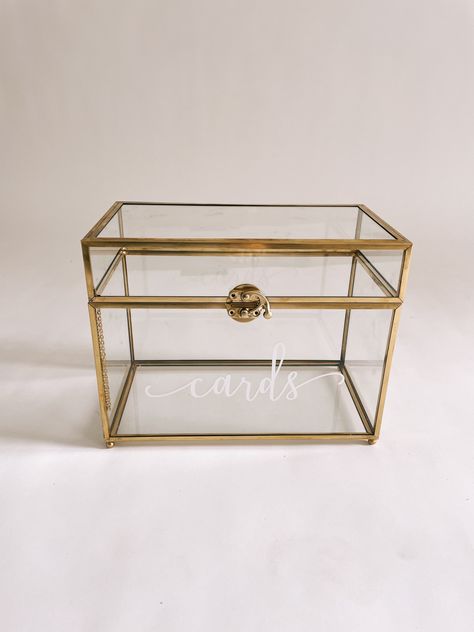 Glass Wedding Card Box, Diy Wedding Card, Gold Card Box Wedding, Gold Card Box, Gold And White Wedding, Diy Card Box, White Wedding Decor, Wedding Card Box, Glass Wedding