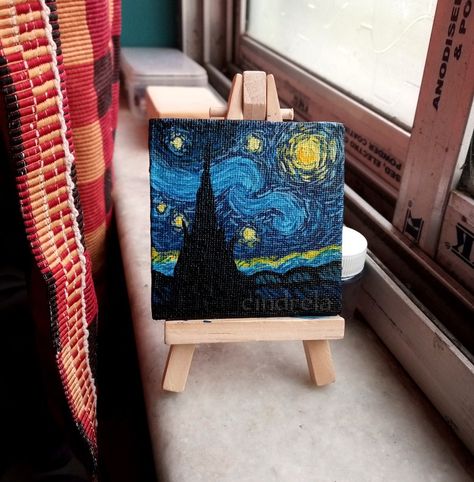 Starry Painting, Painting On Mini Canvas, Whimsical Art Journal, Starry Night Painting, Paintings Ideas, Sketching Ideas, Small Canvas Paintings, Painting Canvases, Starry Nights