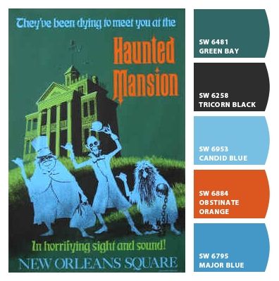 For possible paint colors for our Haunted Mansion bedroom. Paint colors from Chip It! by Sherwin-Williams Haunted Mansion Bedroom, Haunted Mansion Poster, Mansion Images, Mansion Bedrooms, Bathroom Palette, Mermaid Colors, Mansion Bedroom, Disney Room, Haunted Mansion Disneyland