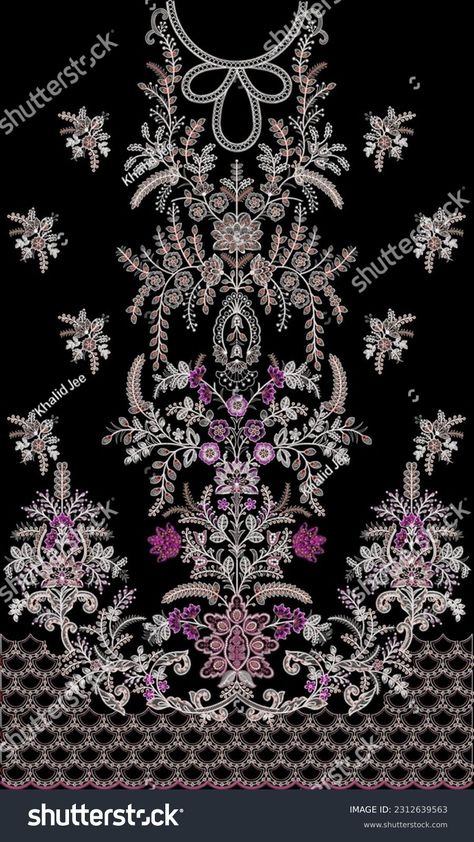 Embroidery Neck Border Design Pattern Patch Stock Illustration 2312639563 | Shutterstock Embroidery Layout, Textile Border, Motif Bordir, Embroidery Theme, Embroidery Dress Pattern, Indian Motif, Embroidery Motif, Coat Collar, Black Lehenga