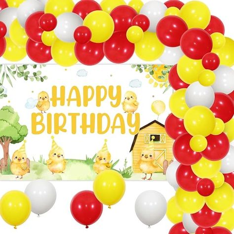 Amazon.com: Kreatwow Chicken Birthday Decorations Chicken Happy Birthday Backdrop Yellow Balloon Garland Kit Chick Birthday Decorations Chicken Farm Birthday Decorations Farm Animal Birthday Party Supply : Toys & Games Chicken Birthday Party, Farm Birthday Decorations, Yellow Balloon Garland, Farm Animal Birthday Party, Chicken Birthday, Animal Themed Party, Farm Animal Party, Farm Animals Birthday Party, Happy Birthday Backdrop