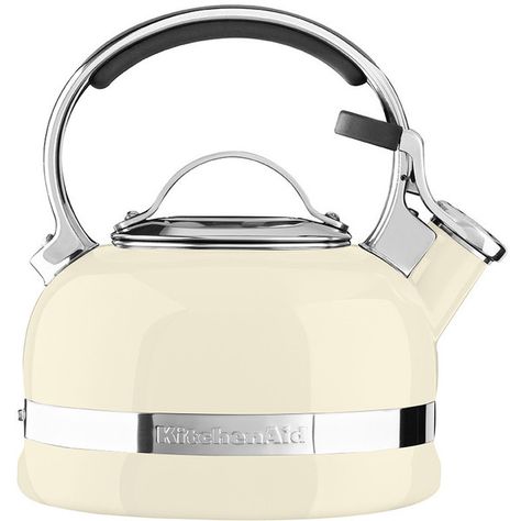 KitchenAid Stove Top Kettle - Almond Cream ($145) ❤ liked on Polyvore featuring home, kitchen & dining, cookware, kitchenaid kettle, whistling teakettle, kitchenaid cookware, kitchen aid cookware and whistling tea kettle Kitchenaid Stove, Kitchenaid Kettle, Kitchen Countertop Appliances, Stove Top Kettle, Countertop Appliances, Whistling Tea Kettle, Almond Cream, Kitchen Stove, Tea Kettle