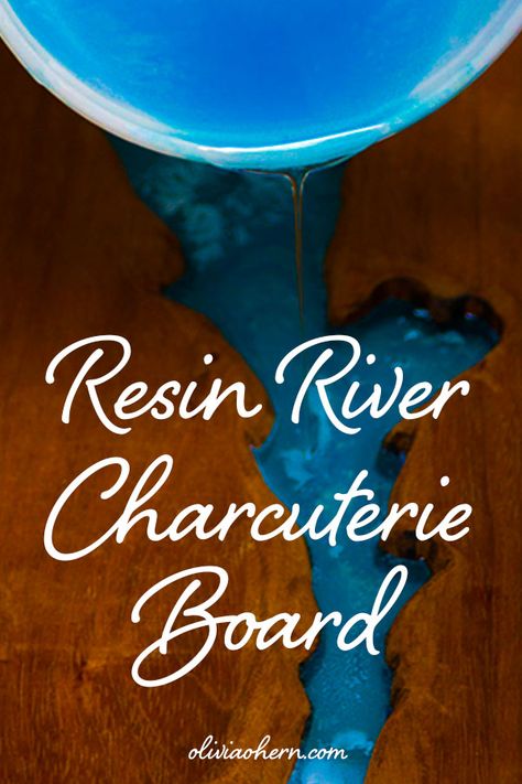 Create a wooden faux live edge charcuterie board with a resin river flowing through. #oliviaohern Faux Live Edge, Live Edge Resin, Live Edge Charcuterie Board, Charcuterie Board Diy, Diy Resin Table, Resin And Wood Diy, Wood Resin Table, Woodworking Tutorials, River Flowing