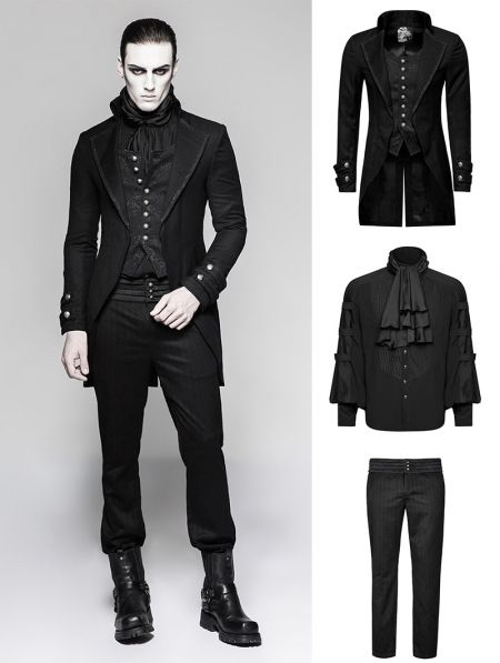 Black Gothic Gentleman Steampunk Suit for Men - Devilnight.co.uk Gothic Gentleman, Steam Punk Men, Masculine Goth, Steampunk Suit, Gothic Fashion Men, Gothic Suit, Goth Male, Class Fits, Goth Prom