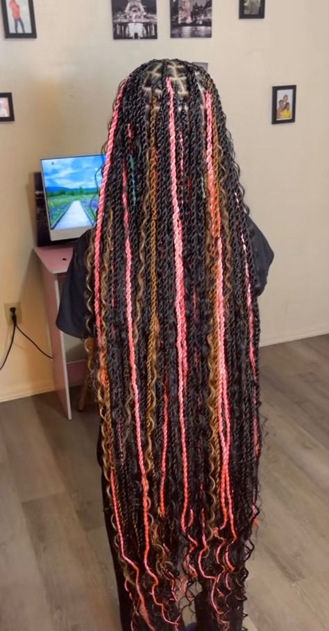 Hair Styles Color Braids, Peekaboo Hair Color Passion Twist, Twist Braids Hairstyles Colors, Valentines Day Loc Styles, Island Boho Twist With Color, 3 Color Braids, Black Girls Hairstyles Braids With Color, Cute Black Hairstyles Braids, Ankle Length Braids