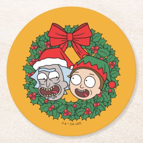 Rick And Morty Christmas, Easy Disney Drawings, Rick Y Morty, Paper Coaster, Holiday Wreath, Black Christmas, Sticker Size, Rick And Morty, Disney Drawings