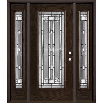 Masonite Naples 60-in x 80-in Fiberglass Full Lite Left-Hand Inswing Walnut Stained Single Front Door with Sidelights with Brickmould Insulating Core in the Front Doors department at Lowes.com Front Door With Sidelights, Masonite Doors, Door With Sidelights, Door Sidelights, Entry Door With Sidelights, Fiberglass Exterior Doors, Craftsman Door, Stained Doors, Victorian Door