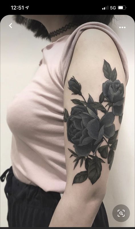 Arm Cover Up Tattoos, Flower Cover Up Tattoos, Tatuaje Cover Up, Black Flowers Tattoo, Black Rose Tattoo, Cover Up Tattoos For Women, Black Tattoo Cover Up, Blackout Tattoo, Black Rose Tattoos