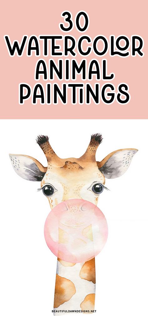 Need some inspiration to get you started on your next watercolor painting? Try one of these thirty fun ideas with animals like a giraffe chewing bubble gum, sea otters, sea turtles, and more. Loose Watercolor Animals, Watercolor Animals Tutorial, Watercolor Animals Simple, Animal Painting Ideas, Watercolor Animals Easy, Watercolour Turtle, Watercolor Sea Animals, Sea Turtle Watercolor Painting, Watercolor Turtle