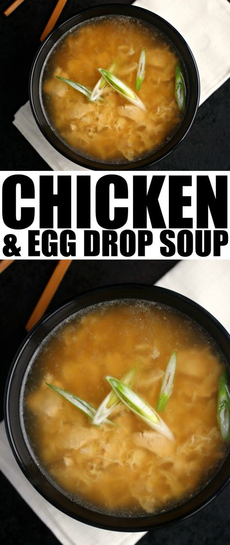 This easy Chicken & Egg Drop Soup will taste just like your favourite Chinese take-out, only better! Soothing and comforting with silky egg ribbons, nourishing broth and delicious chicken pieces. Chicken Egg Drop Soup, Nourishing Broth, Warm Soup Recipes, Soup With Chicken, Homemade Soup Recipe, Egg Drop Soup, Chicken Pieces, Egg Drop, Vegan Soup Recipes