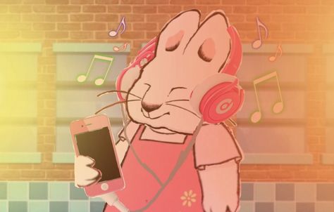 Happy Ruby In East Bunny Hop Listening To Music On Her Phone [HD] Bunny Listening To Music, Max And Ruby, Her Music, Listening To Music, Minnie Mouse, Ruby, Disney Characters, Music