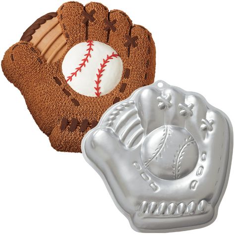 Baseball Glove Cake, Shaped Cake Pans, Baseball Cake, Baseball Mitt, Ball Birthday Parties, Baseball Birthday Party, Wilton Cake Decorating, Ball Birthday, Baseball Party