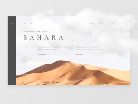 Sahara Desert home page by Keit Paradisek Desert Website Design, Desert Logo Design Ideas, Desert Aesthetic Graphic Design, Desert Font Design, Faq Design, Desert Cinematography, Indesign Layout, Desert Design, Presentation Layout