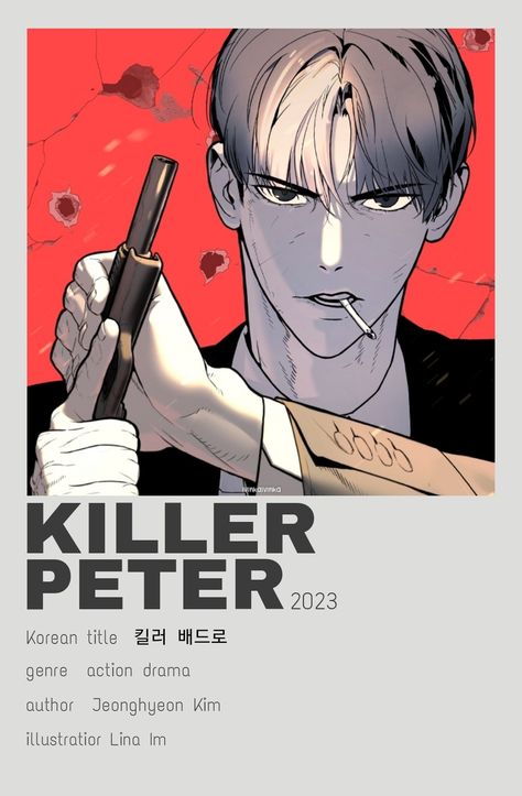 Killer peter Pedro minimalist poster manga manhua manhwa webtoon anime characters video game modern action mystery ptj company comic comics webcomic unholy blood Viral hit author Killer Peter Manhwa, Manhwa Checklist, Minimalist Posters, Manga Books, Minimalist Poster, Manhwa Manga, Anime Shows, Romance, ? Logo