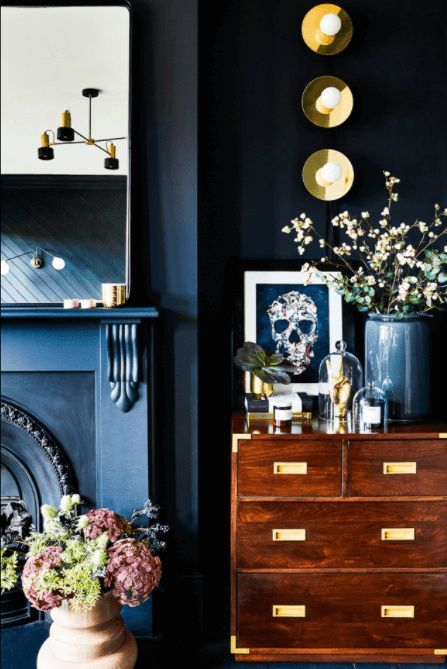 How To Style Navy Bedrooms with Brass - Accessories How to style a dark bedroom #navybedrooms #navybedroomideas #bluebedroomdecor Victorian Semi Detached House, Victorian House Renovation, Home Ideas Kitchen, Navy Bedroom, Navy Bedrooms, Dark Blue Bedrooms, Home Drawing, Interior Design Masters, Drawing Home