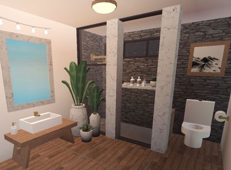 @reesexbuilds Bloxburg House Room Ideas Modern, Bathroom Inspiration Bloxburg, Big Bathroom Bloxburg, Roblox Bloxburg House Ideas Bathroom, Big Bloxburg Bathroom, Bloxburg Hotel Ideas Interior, 2x4 Bloxburg Bathroom, Hotel Room Ideas Bloxburg, 4x4 Bloxburg Bathroom