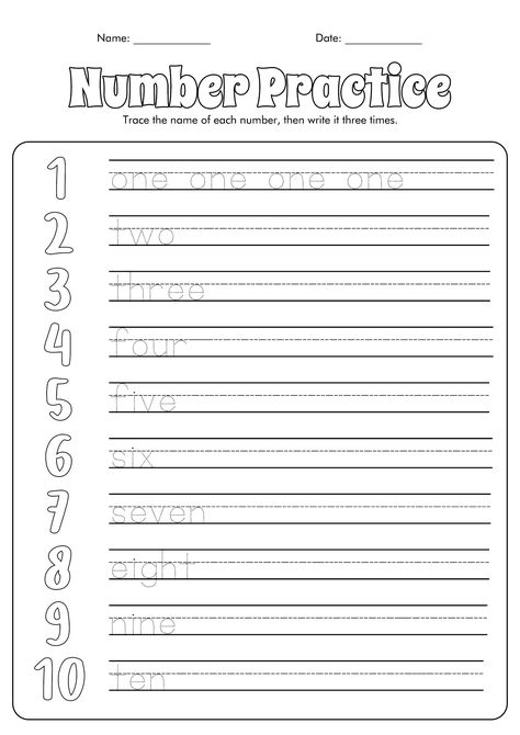 Spelling Numbers Worksheet 1-10, How To Read Numbers, Sight Word Practice Kindergarten, Sight Word Writing Practice, Writing Worksheets Kindergarten, Number Words Worksheets, Handwriting Worksheets For Kids, Writing Sight Words, Writing Practice Sheets