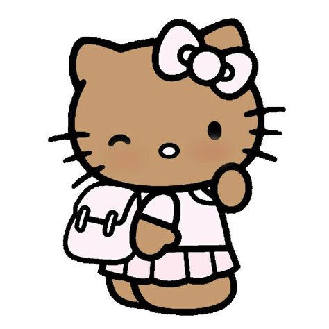 Brown Hello Kitty With Glasses, Brown Skin Hello Kitty, Brown Hello Kitty, Hello Kitty Book, Black Hello Kitty, Charmmy Kitty, Hello Kitty Aesthetic, Emo Wallpaper, Hello Kitty Coloring