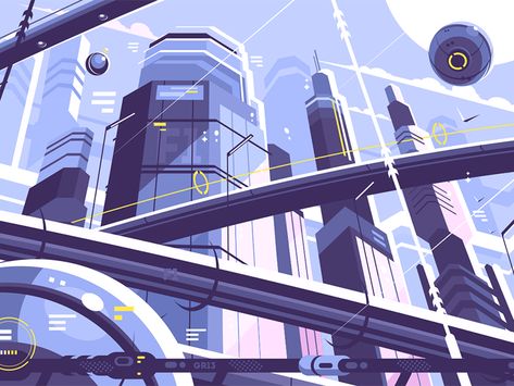 City metropolis of future by Anton Fritsler (kit8) Futurisme Retro, City Vector, City Drawing, City Illustration, Futuristic City, Future City, Smart City, City Architecture, 판타지 아트