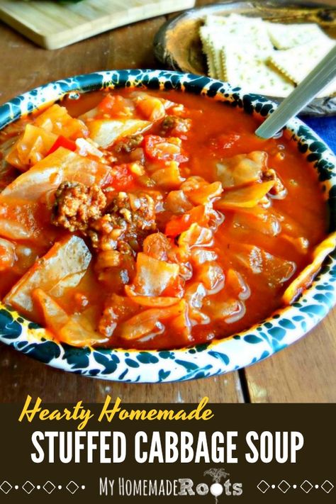 Piggy Soup, Stuffed Cabbage Soup Recipe, Stuff Cabbage, Cabbage Ground Beef, Stuffed Cabbage Soup, Cabbage Soup Crockpot, Cabbage Recipes Southern, Homestead Cooking, Cozy Soups