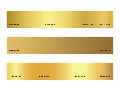 Using gold color on the web - Tips and tricks - Joe Kotlan Gold Pantone Color Palette, Gold Color Hex Code, Luxury Branding Design Color Schemes, Shades Of Gold Color Palette, Color Branding Mood Board, Gold Hex Code, Gold Color Hex, Golden Color Palette, Golden Palette