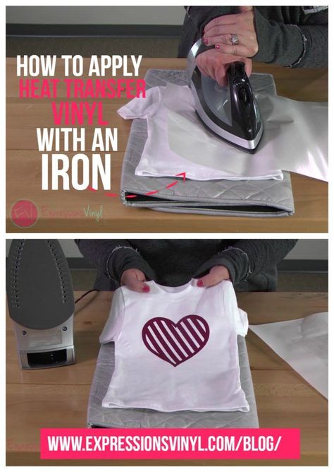 how to apply heat transfer vinyl with an iron expressions vinyl Diy Heat Transfer Vinyl, Ropa Upcycling, Inkscape Tutorials, Cricut Help, Expressions Vinyl, Cricut Expression, Diy Disney Shirts, Silhouette Tutorials, Cricut Projects Beginner