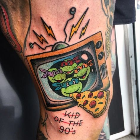 Teenage Ninja Turtles Tattoo, Ninja Turtle Tattoos Ideas, Ninja Turtles Tattoo Design, Made In The 90s Tattoo, Ninja Turtles Tattoo Ideas, Traditional Turtle Tattoo, Teenage Mutant Ninja Turtles Tattoo, 90s Baby Tattoo, 90s Tattoo Ideas