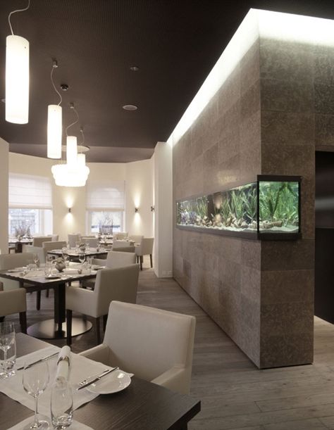 Fish Tank Restaurant, Arowana Aquarium, Fish Tank Wall, Luxury Restaurant Interior, Aquarium Architecture, Wall Aquarium, West Home, Home Aquarium, Luxury Restaurant