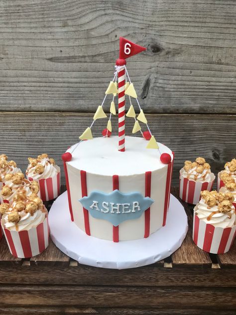 Carnival Birthday Cake Simple, Diy Carnival Cake, Simple Carnival Cake, Circus Cake Ideas Simple, Circus Birthday Cupcakes, Simple Circus Cake, Carnival Cake Ideas Simple, Simple Circus Birthday Cake, Fair Themed Cake