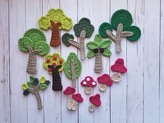 Crochet Tree Applique, Stem Style, Crochet Tree, Crochet Mushroom, Applique Pattern, Crochet Motifs, Crochet Applique, Applique Patterns, Crochet Hook Sizes