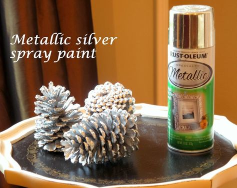 Decorate Pine Cones, Decorating With Pine Cones, Decorating With Pine, Krylon Looking Glass Spray Paint, Looking Glass Paint, Krylon Looking Glass, Holiday Pine Cones, Looking Glass Spray Paint, Cheap Christmas Crafts