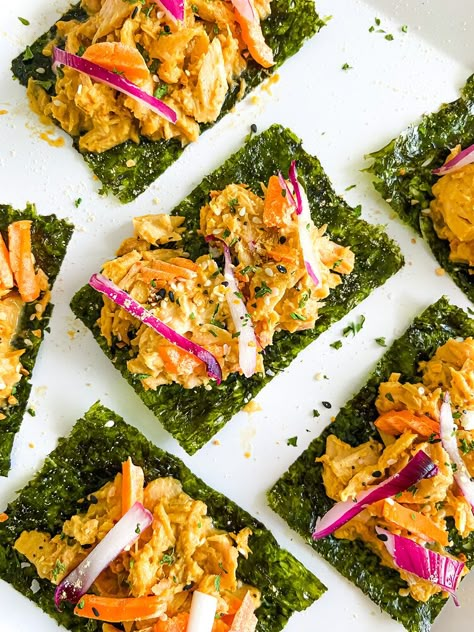 Seaweed Snacks Recipes, Seaweed Wraps, Seaweed Snack, Seaweed Wrap, Crispy Chips, Seaweed Snacks, Spicy Salmon, Sushi Sandwich, Spicy Tuna